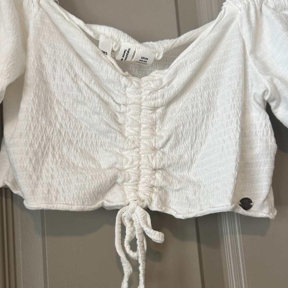 Roxy White Ruched Crop Blouse - Picture 4 of 6